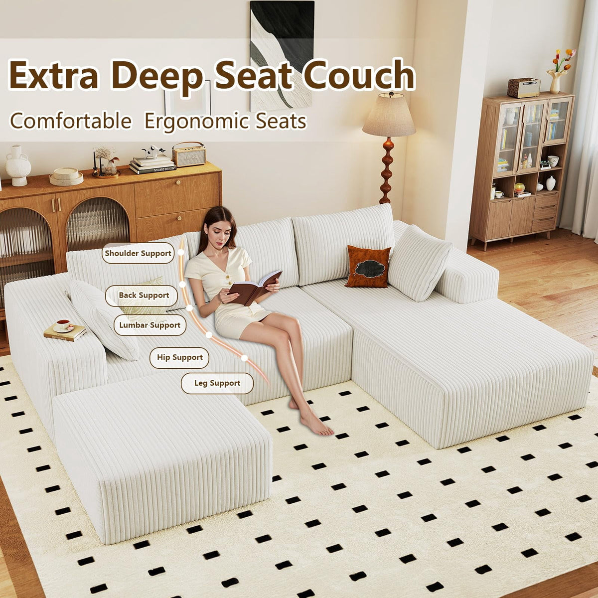 White Small-3 Seaters Right Chaise+Ottoman W3315DIY53