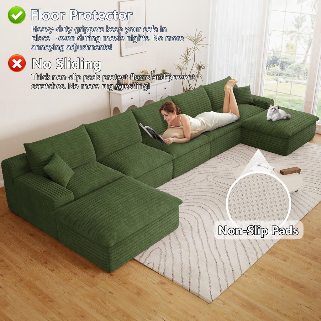 Green U-5 Seater+2 Ottoman W2824DIY129-Z
