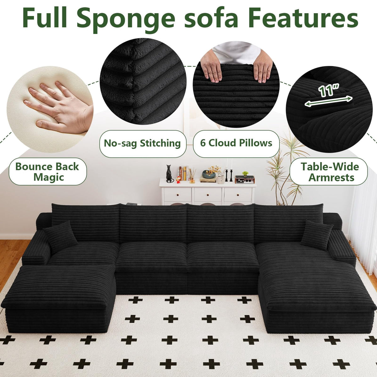 Black U-4 Right+Ottoman W2824S00152-Z
