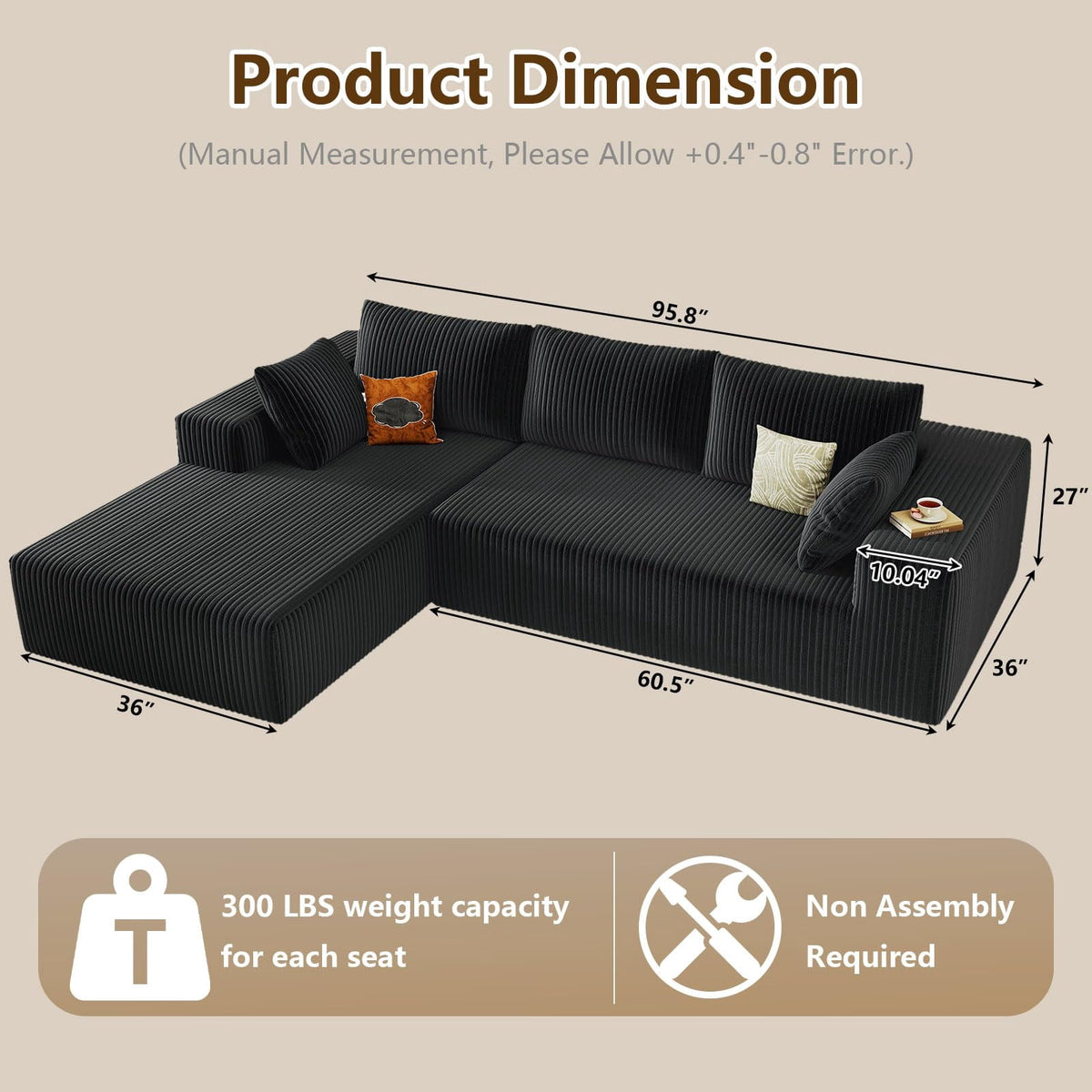 Black 96" Left Facing Chaise W3315P374744/
