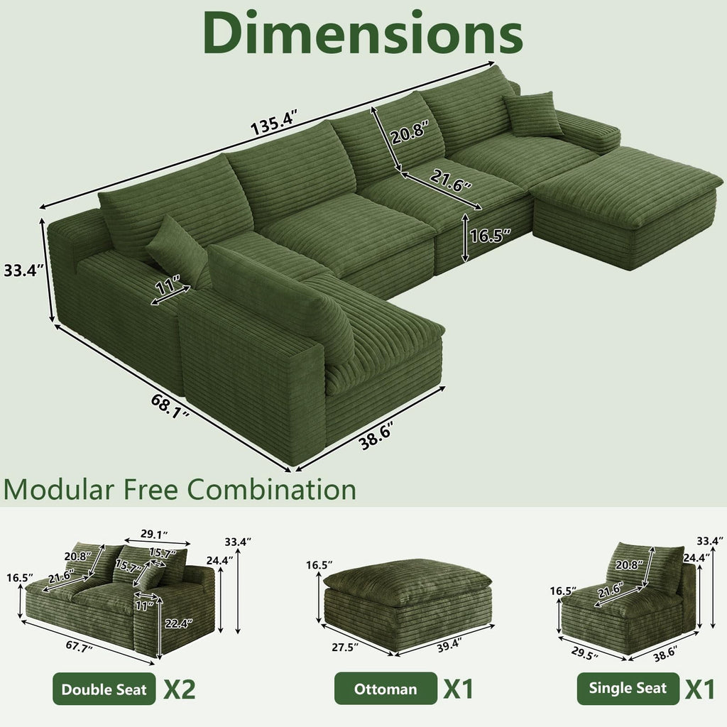 Green U-5 Seater+Ottoman W2824DIY148-Z