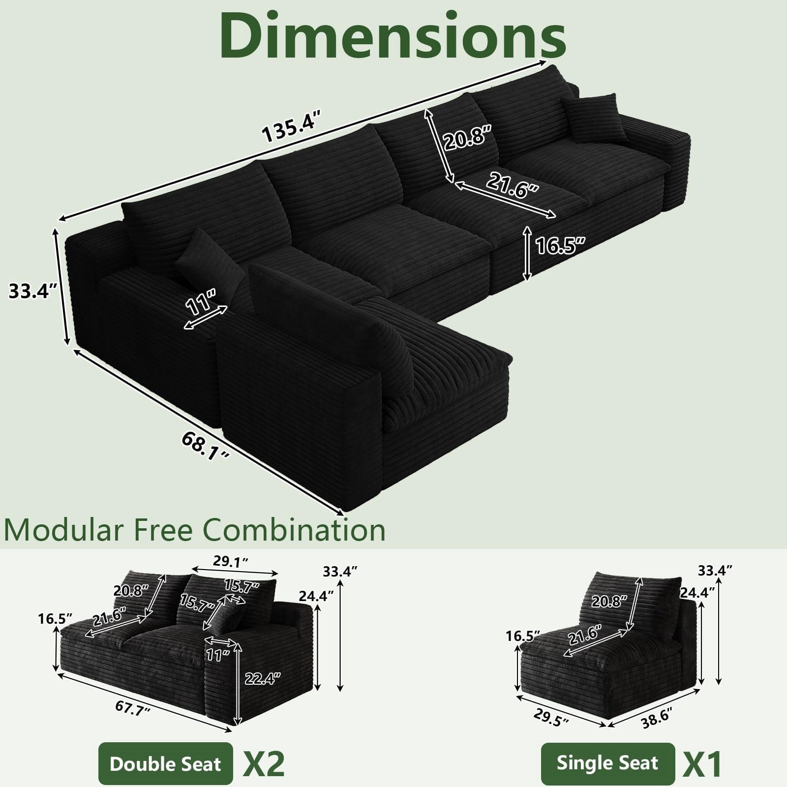 Blcak L-5 Seater W2824DIY133-ZZ