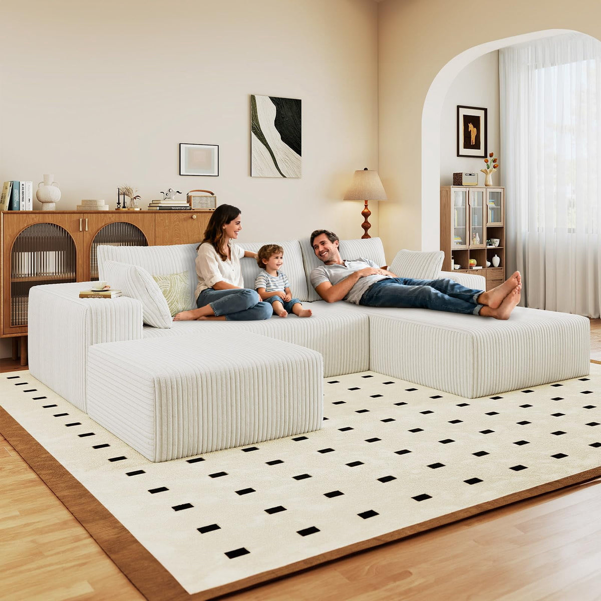 White Small-3 Seaters Right Chaise+Ottoman W3315DIY53