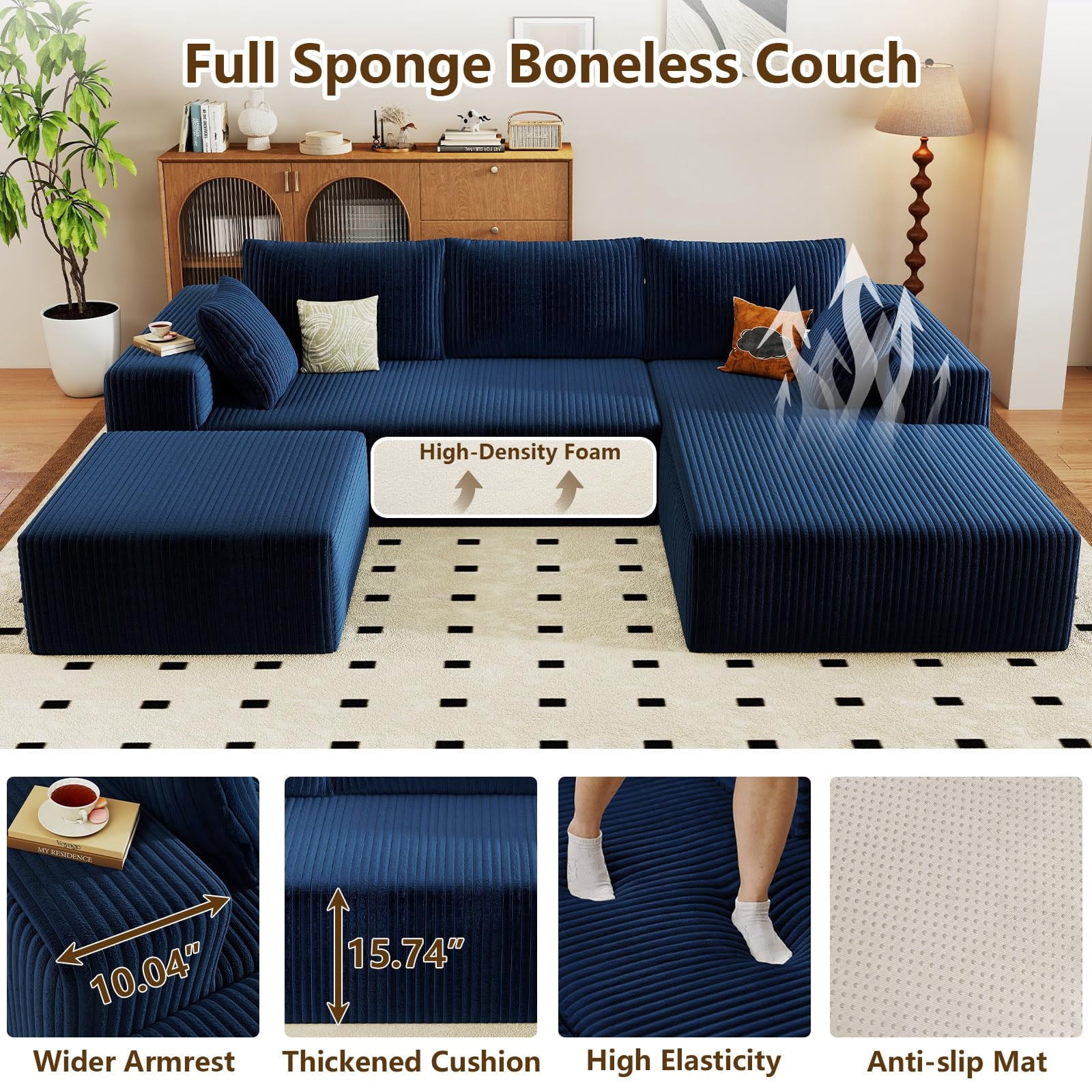 Blue Small-3 Seaters Right Chaise+Ottoman W3315DIY55