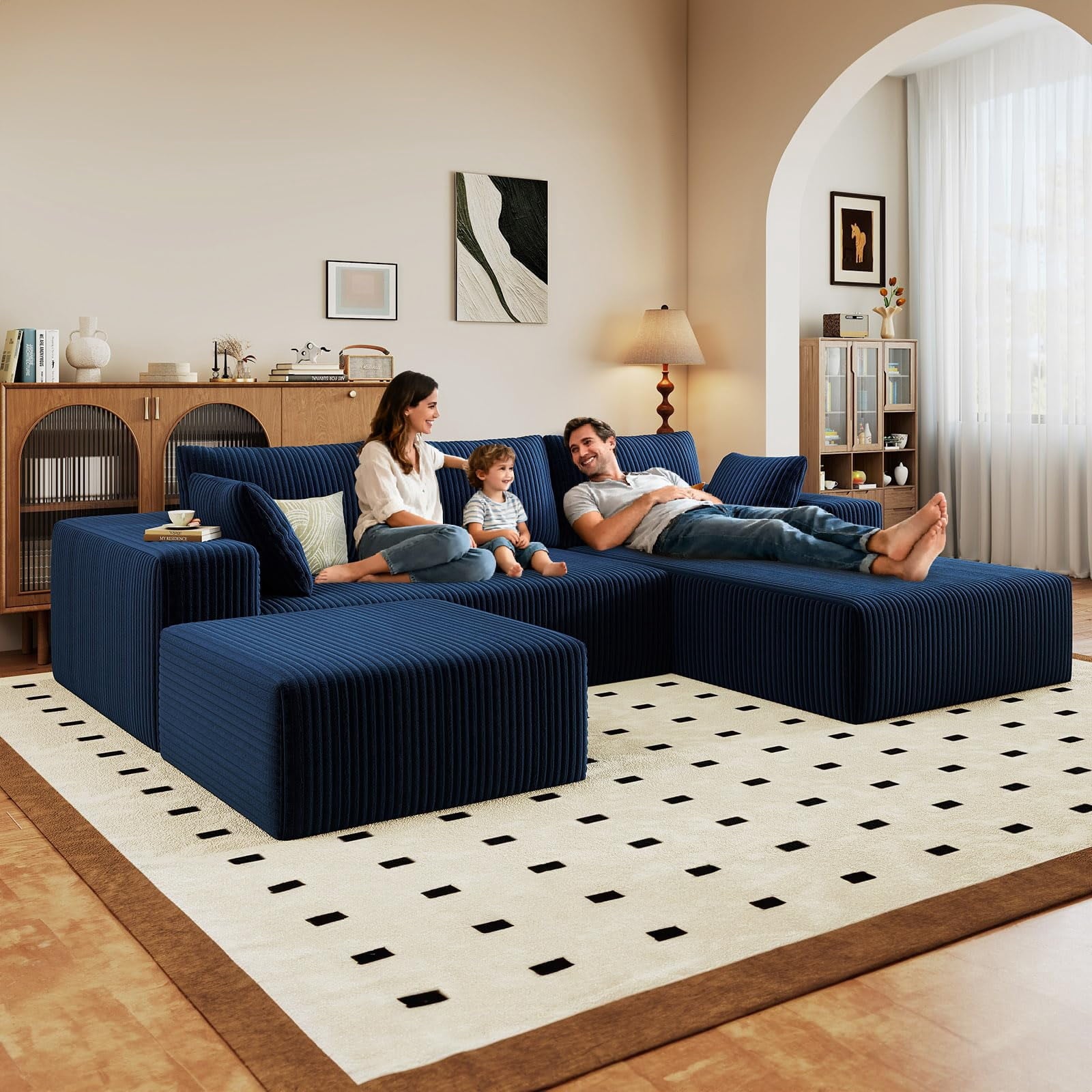 Blue Small-3 Seaters Right Chaise+Ottoman W3315DIY55