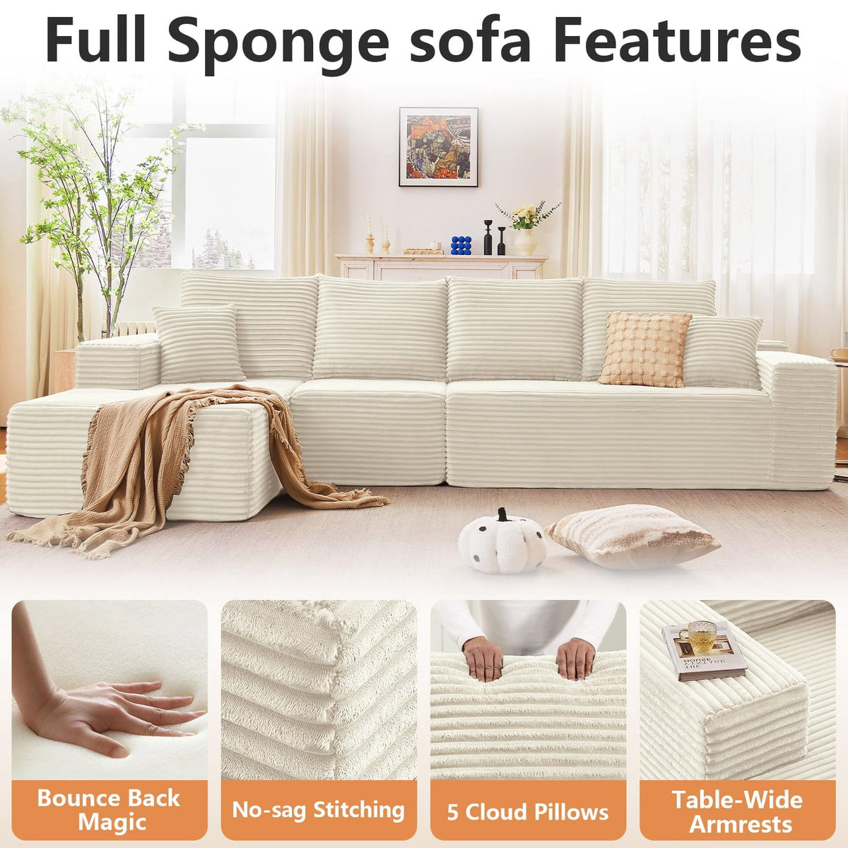 White 135" Left Facing Chaise W2824S00117/