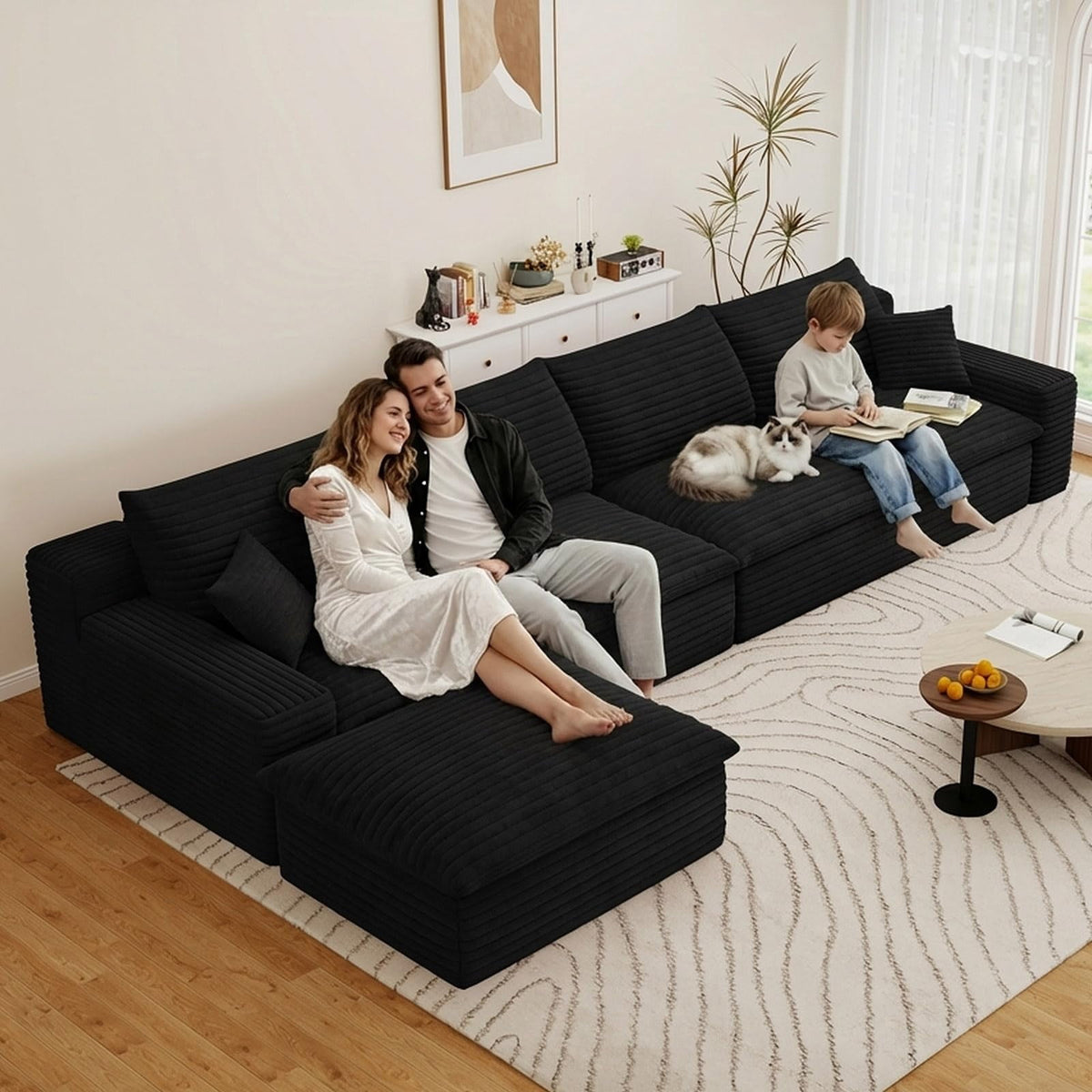 Blcak L-4 Seater+Ottoman W2824DIY131-ZZ