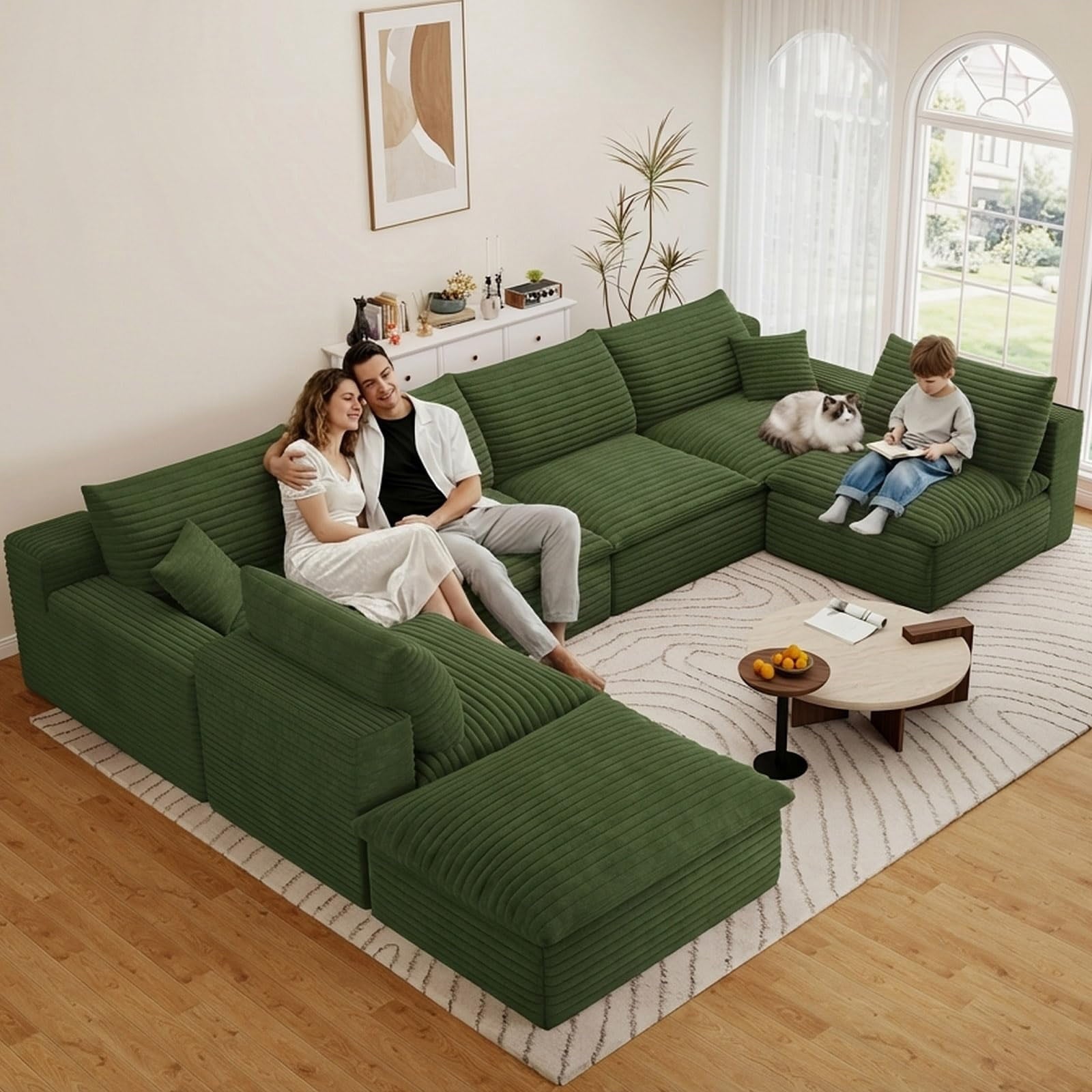 Green U-6 Seater+Ottoman W2824DIY150-Z