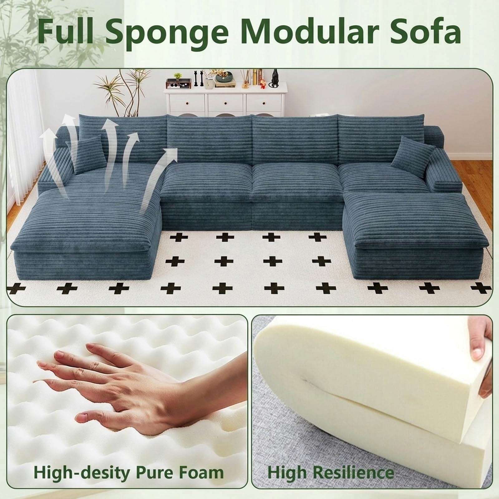 Blue U-4 Left+Ottoman W2824DIY103-ZZ
