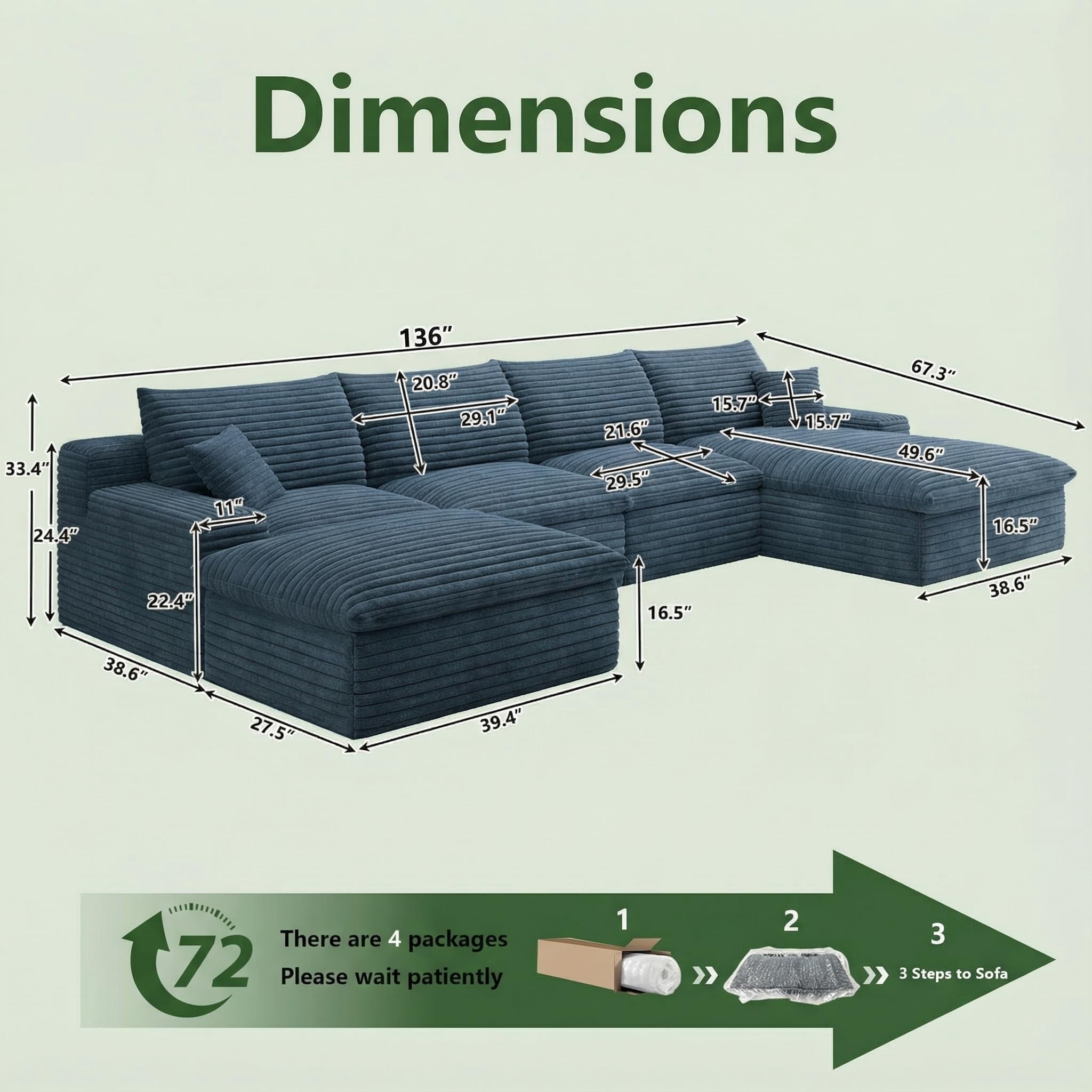 Blue U-4 Right+Ottoman W2824DIY104-ZZ