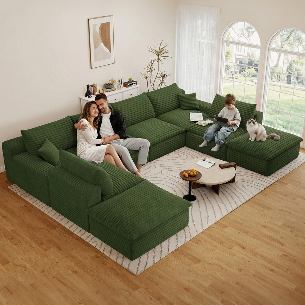 Green U-6 Seater+2 Ottoman W2824DIY151-Z