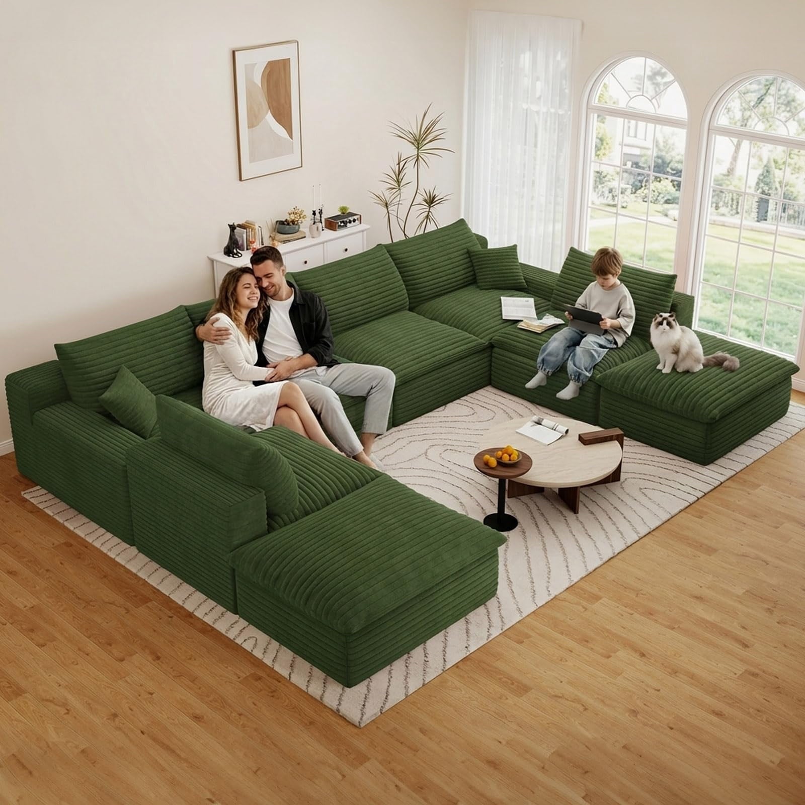 Green U-6 Seater+2 Ottoman W2824DIY151-Z