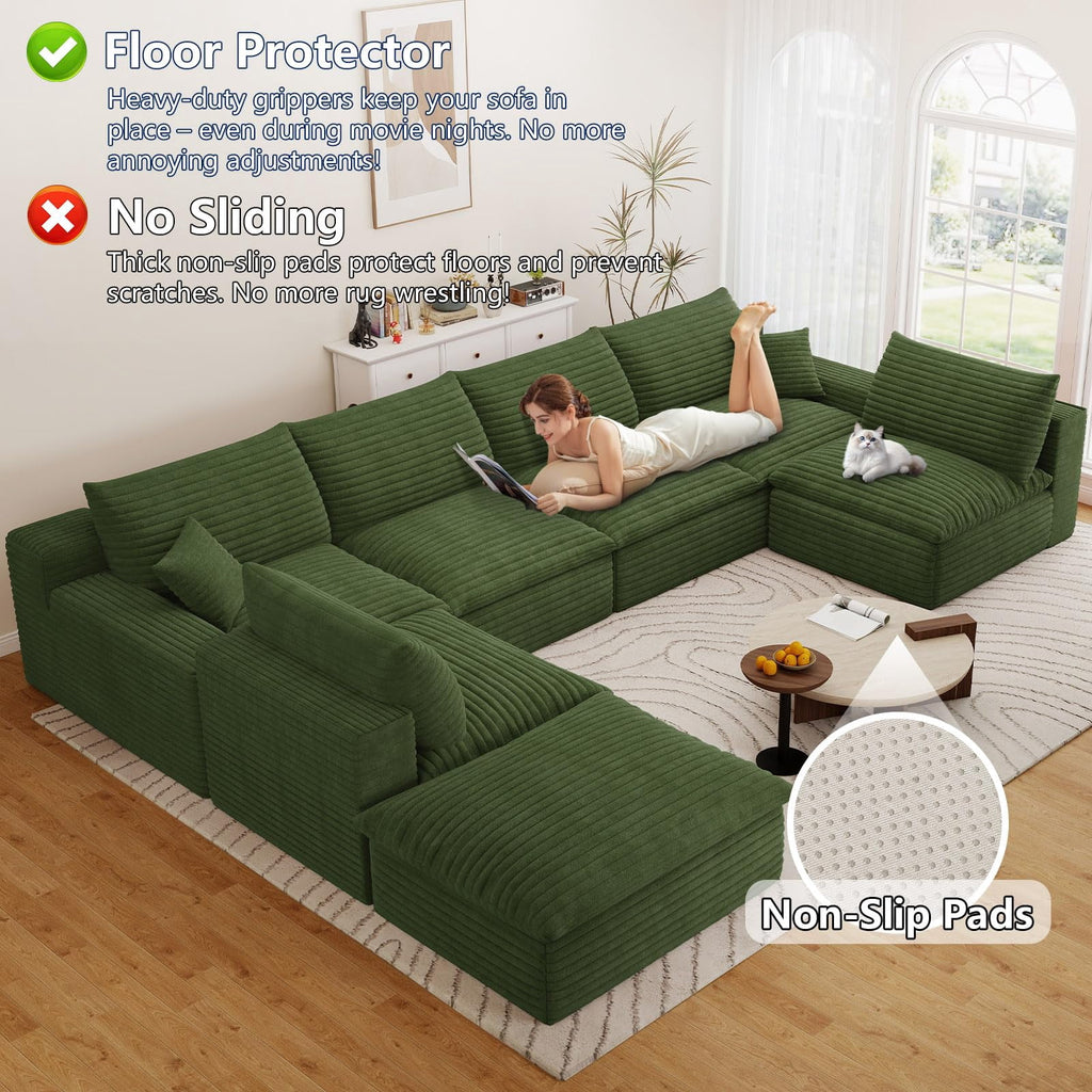 Green U-6 Seater+Ottoman W2824DIY150-Z