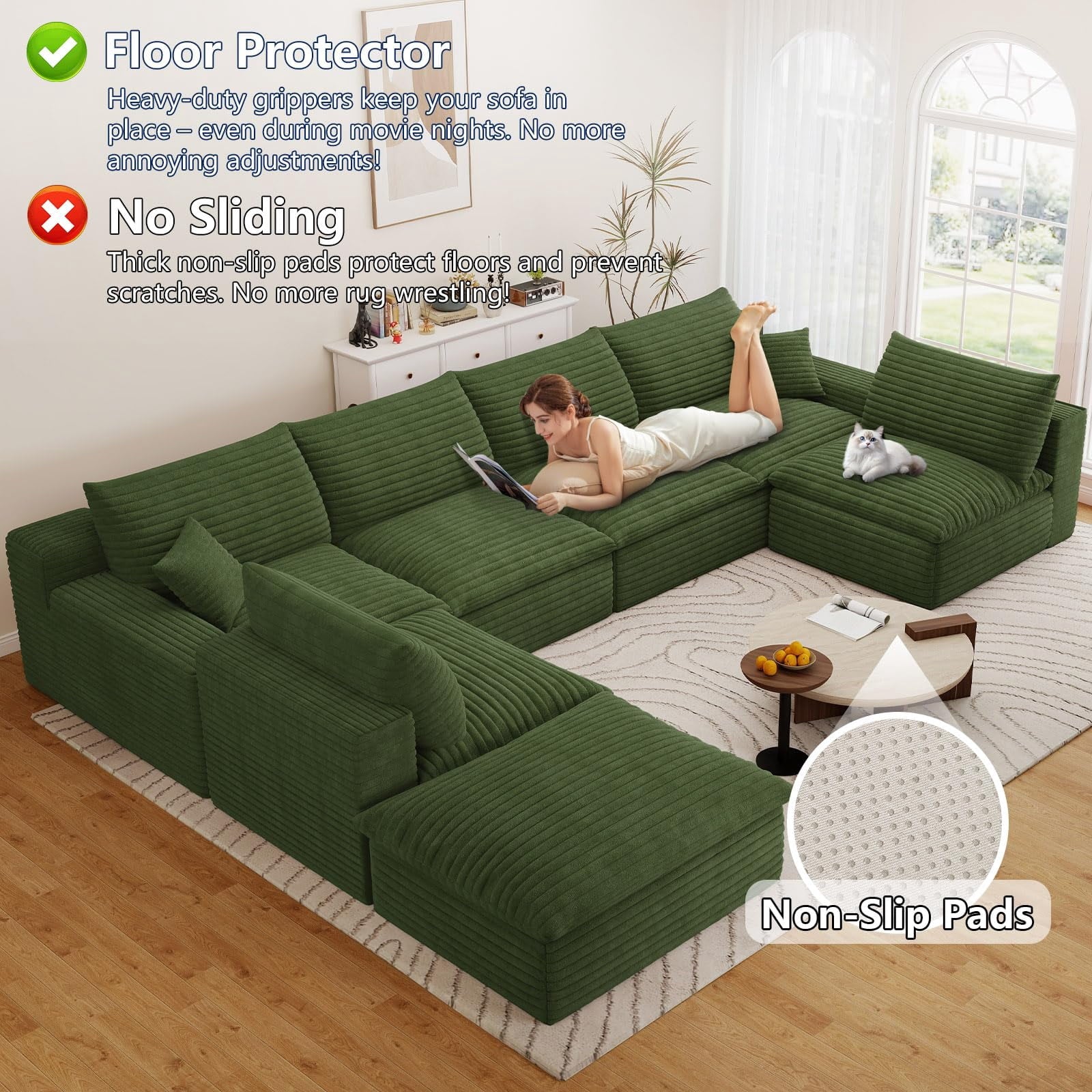 Green U-6 Seater+Ottoman W2824DIY150-Z
