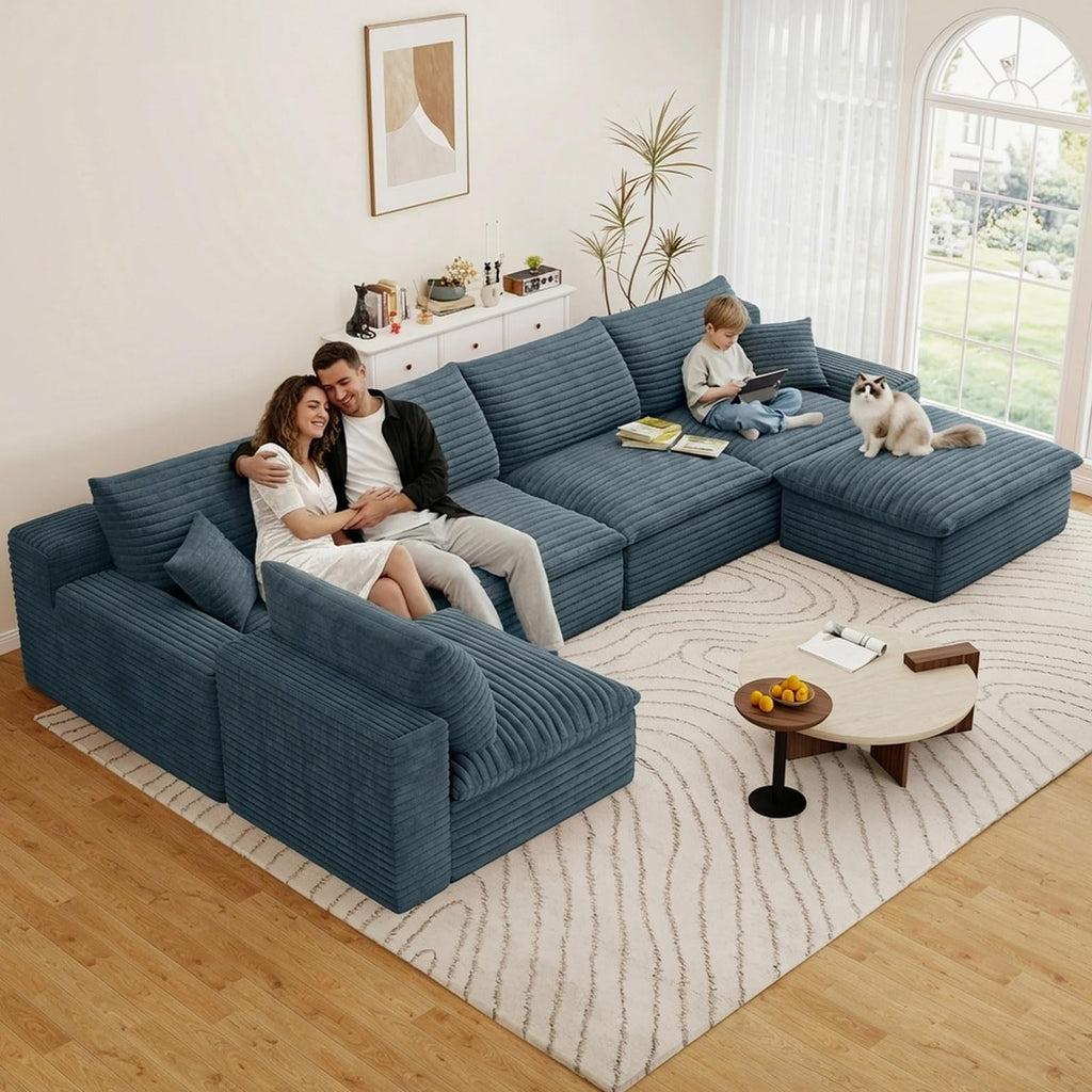 Blue U-5 Seater+Ottoman W2824DIY115-ZZ