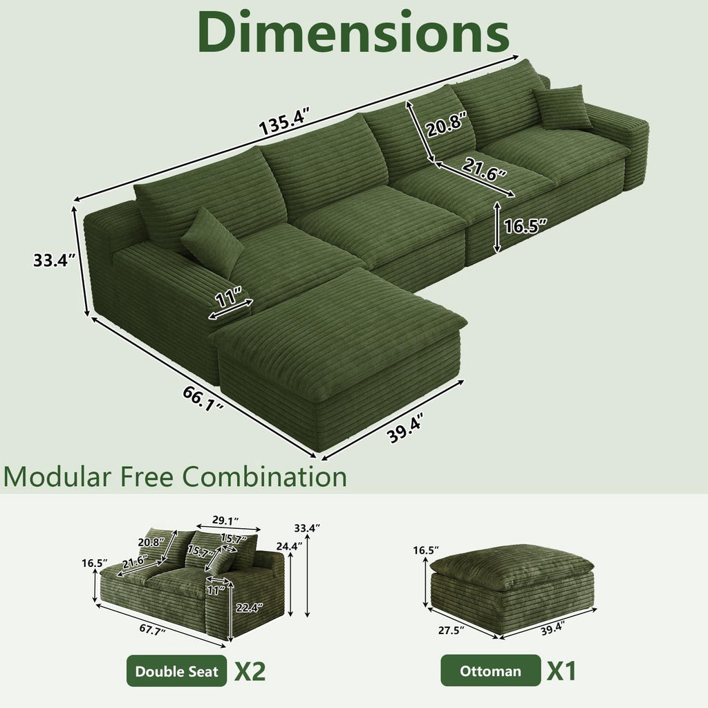 Green L-4 Seater+Ottoman W2824DIY147-Z