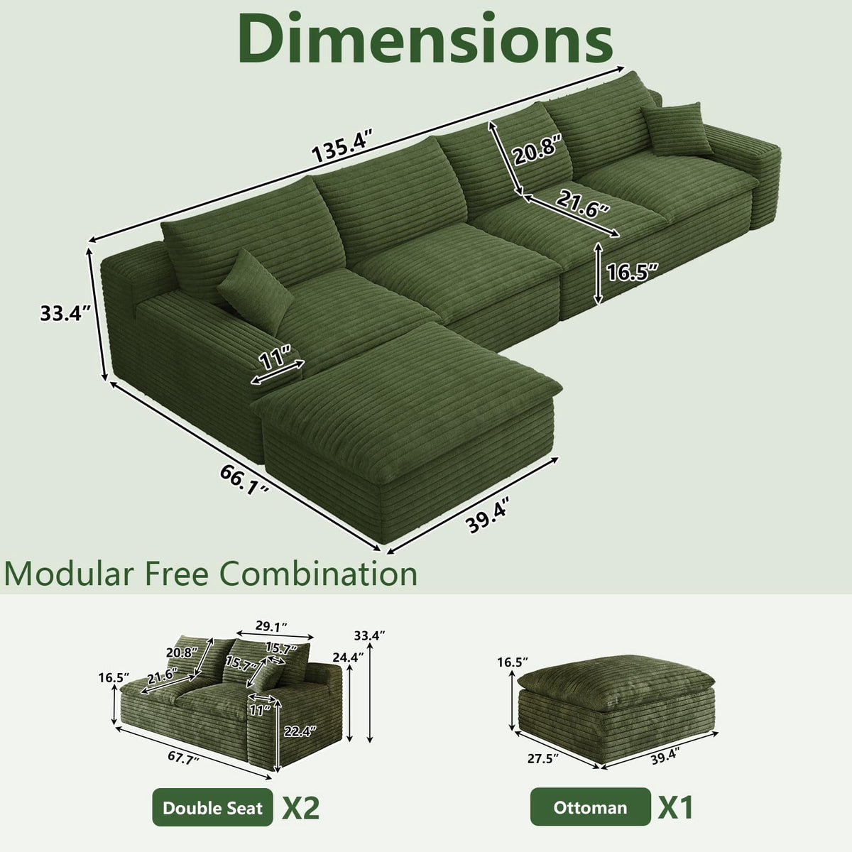 Green L-4 Seater+Ottoman W2824DIY147-ZZ