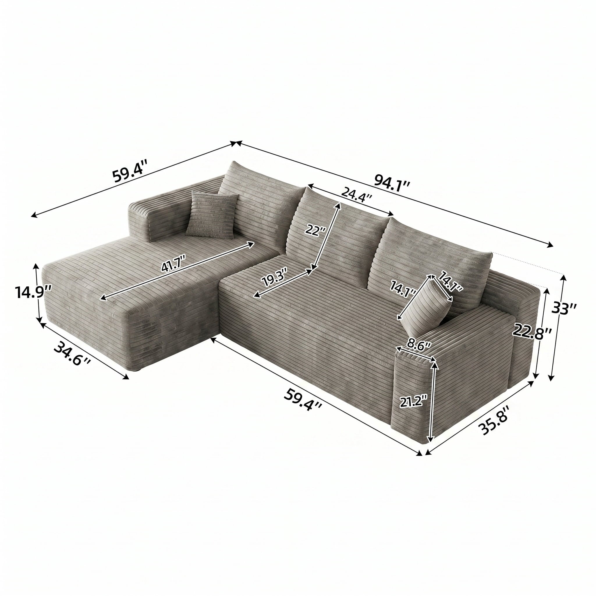 Grey Left Facing Chaise W5571P500147-
