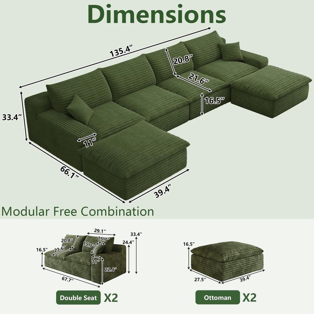 Green U-4 Seater+2 Ottoman W2824DIY139-Z
