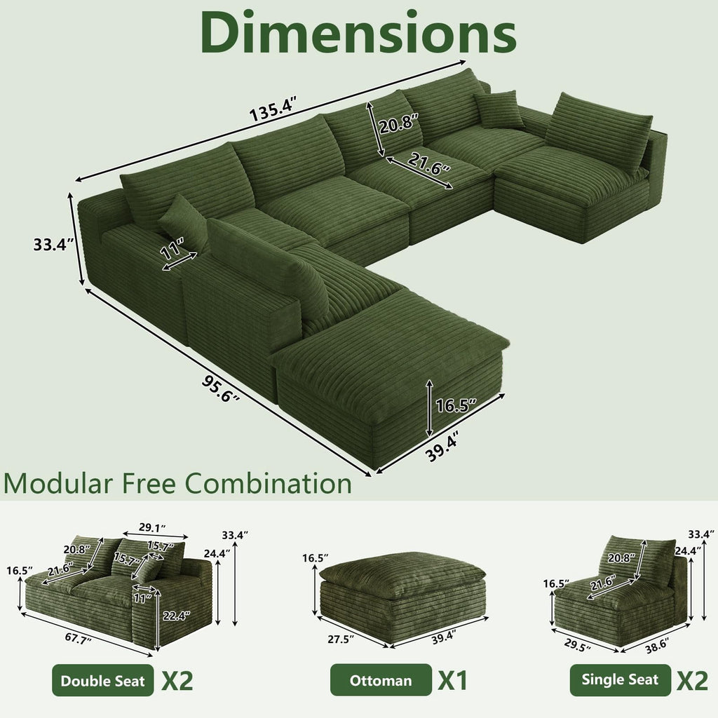 Green U-6 Seater+Ottoman W2824DIY150-Z