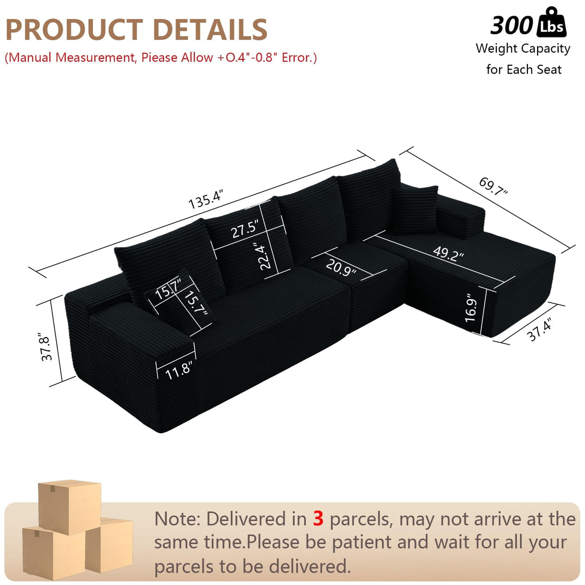 Black 135" Right Facing Chaise W2824S00029/////