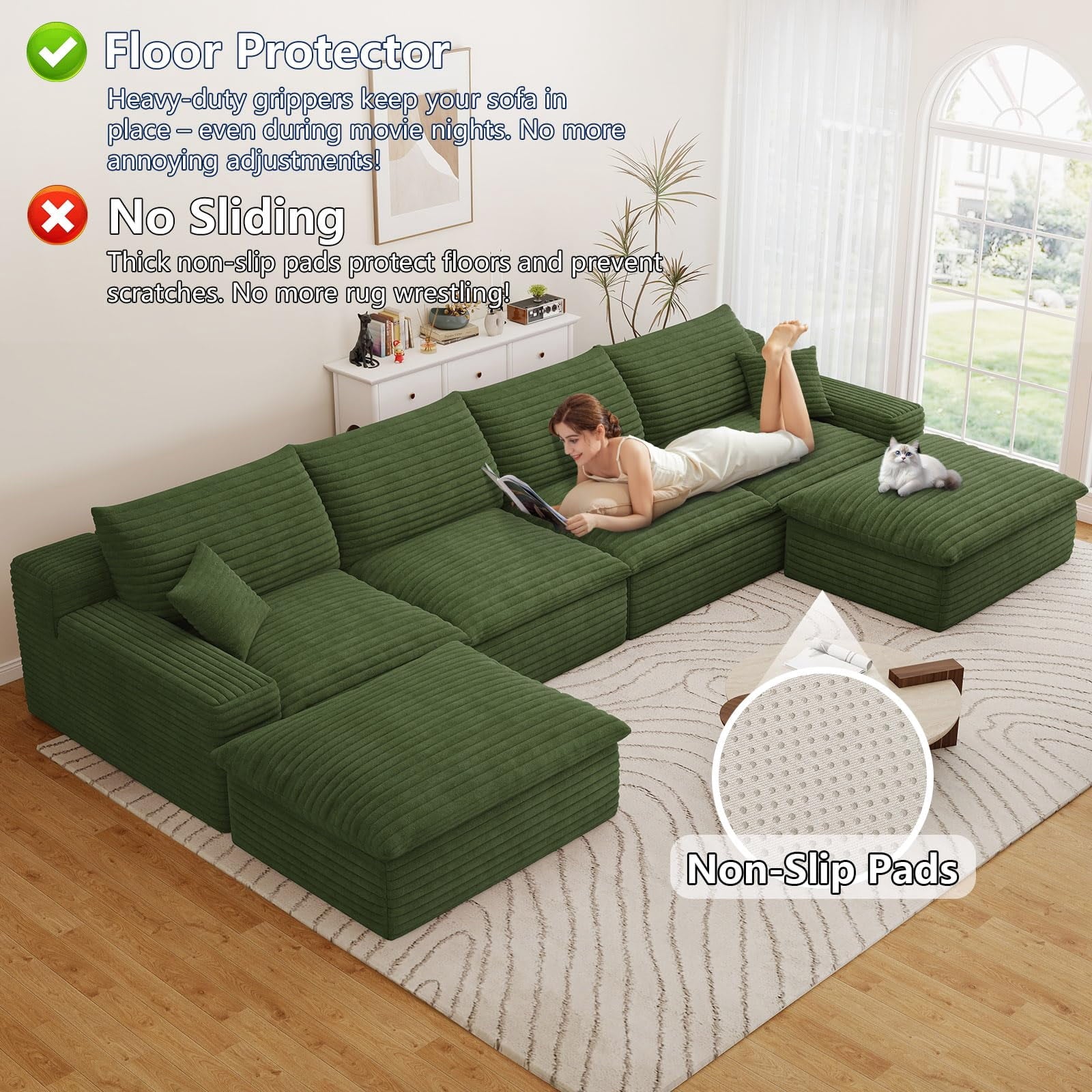 Green U-4 Seater+2 Ottoman W2824DIY139-Z