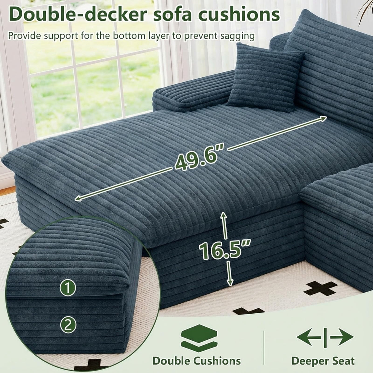 Blue U-4 Left+Ottoman W2824DIY103-ZZ