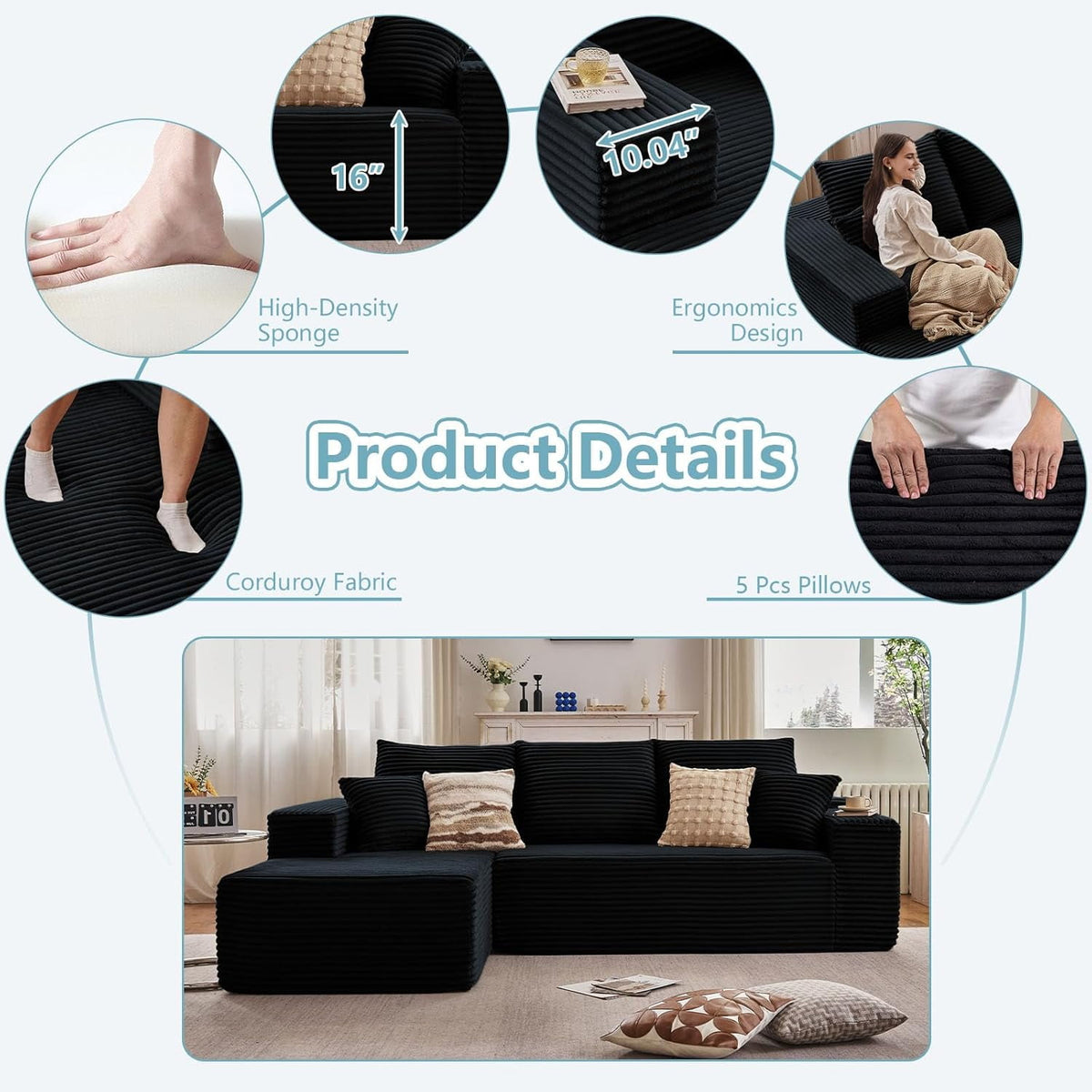 Black Left-facing chaise W3315P374744-L-left-black