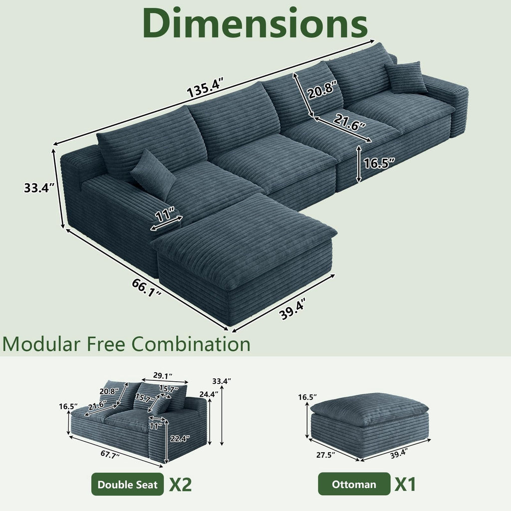 Blue L-4 Seater+Ottoman W2824DIY141-ZZ