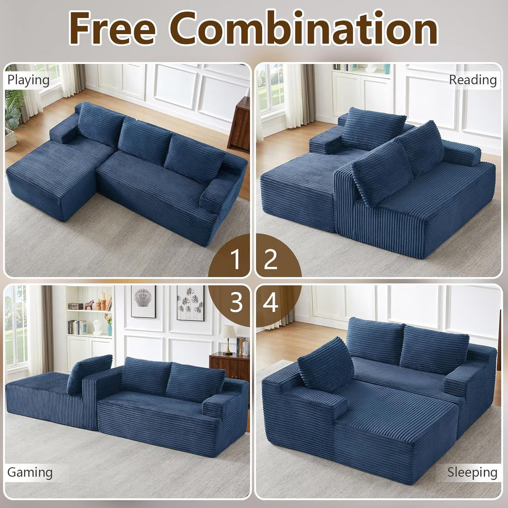 96" L-Shaped Sectional Couches for Living Room, Modular Cloud Couch with Chaise, Corduroy Deep Seat Boneless Sofa, No Assembly, Dark Gray