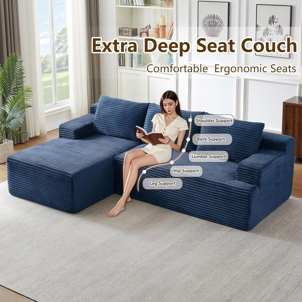 96" L-Shaped Sectional Couches for Living Room, Modular Cloud Couch with Chaise, Corduroy Deep Seat Boneless Sofa, No Assembly, Dark Gray
