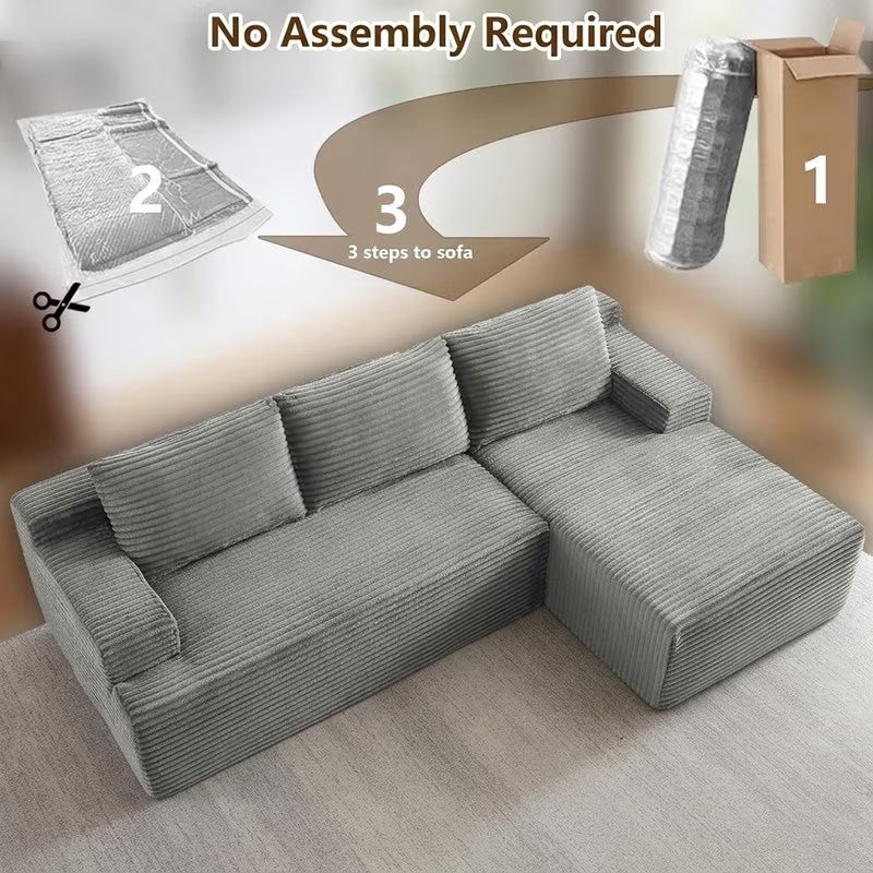 96" L-Shaped Sectional Couches for Living Room, Modular Cloud Couch with Chaise, Corduroy Deep Seat Boneless Sofa, No Assembly, Dark Gray