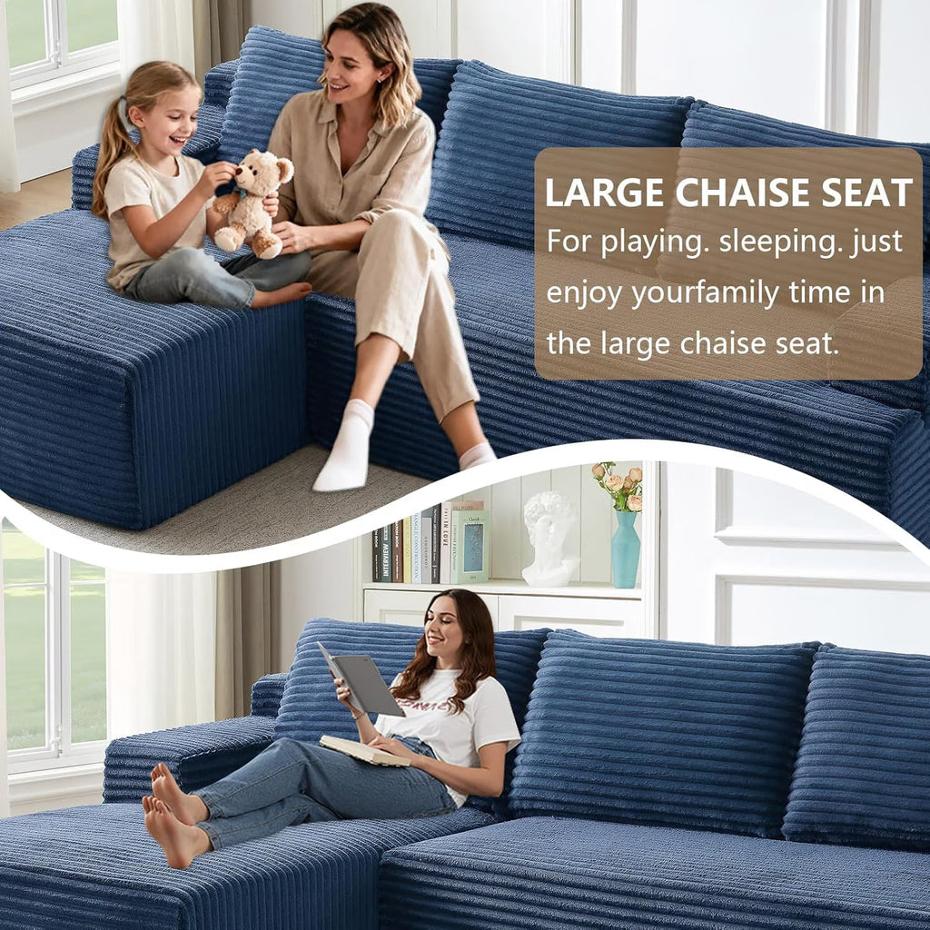 96" L-Shaped Sectional Couches for Living Room, Modular Cloud Couch with Chaise, Corduroy Deep Seat Boneless Sofa, No Assembly, Dark Gray