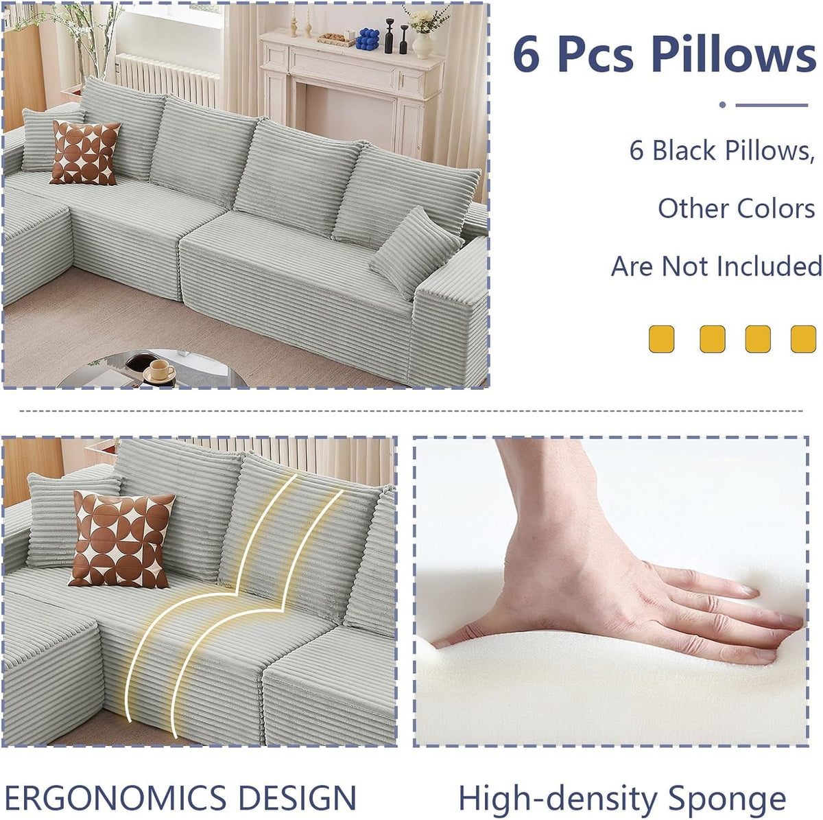 Style H-l Shaped-4 Seater+ottoman-grey W2824DIY17