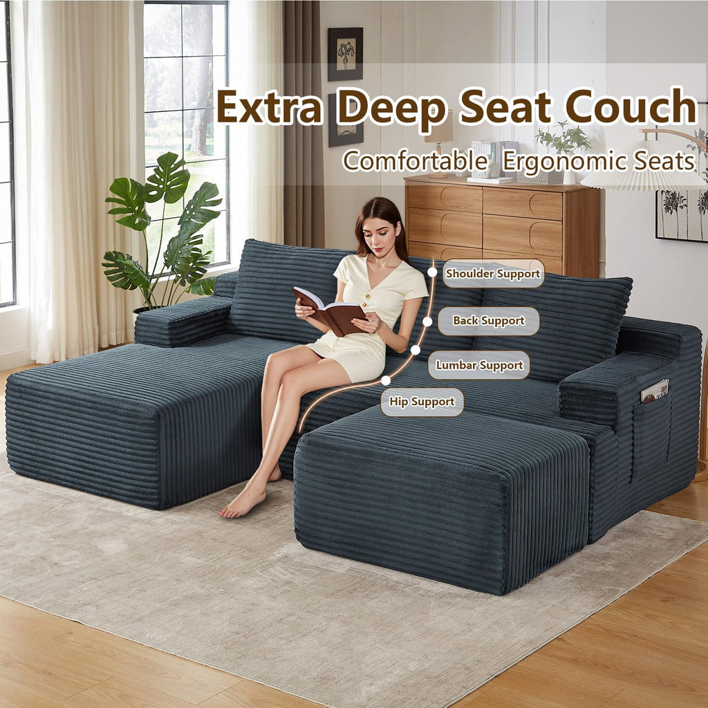 Drak Gray Small-3 Seaters Left Chaise+Ottoman-96.1 inch W2339DIY05
