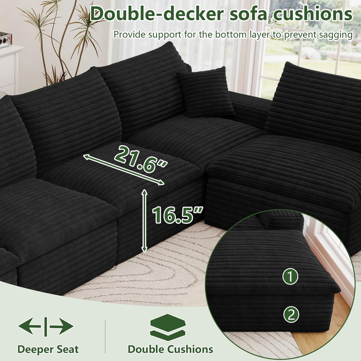 Blcak L-5 Seater W2824DIY133-ZZ