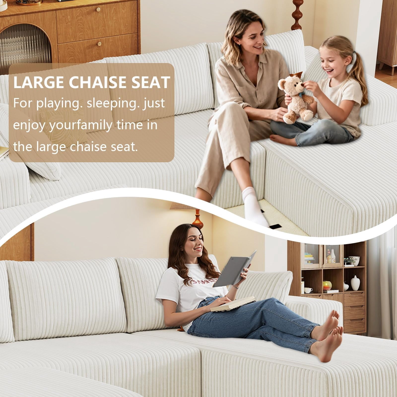 White Small-3 Seaters Right Chaise+Ottoman W3315DIY53