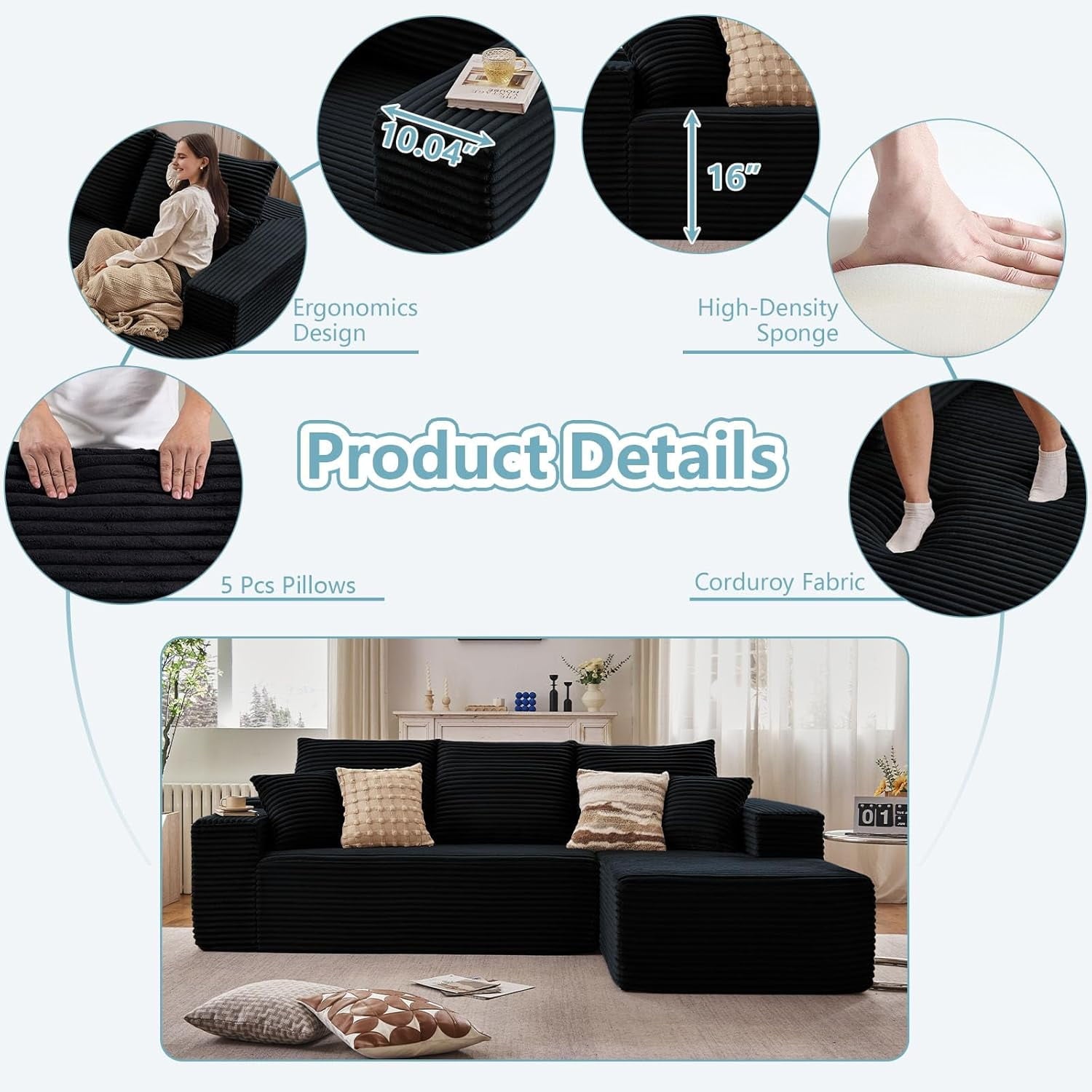 Black Right-facing chaise W3315P374684-L-right-black