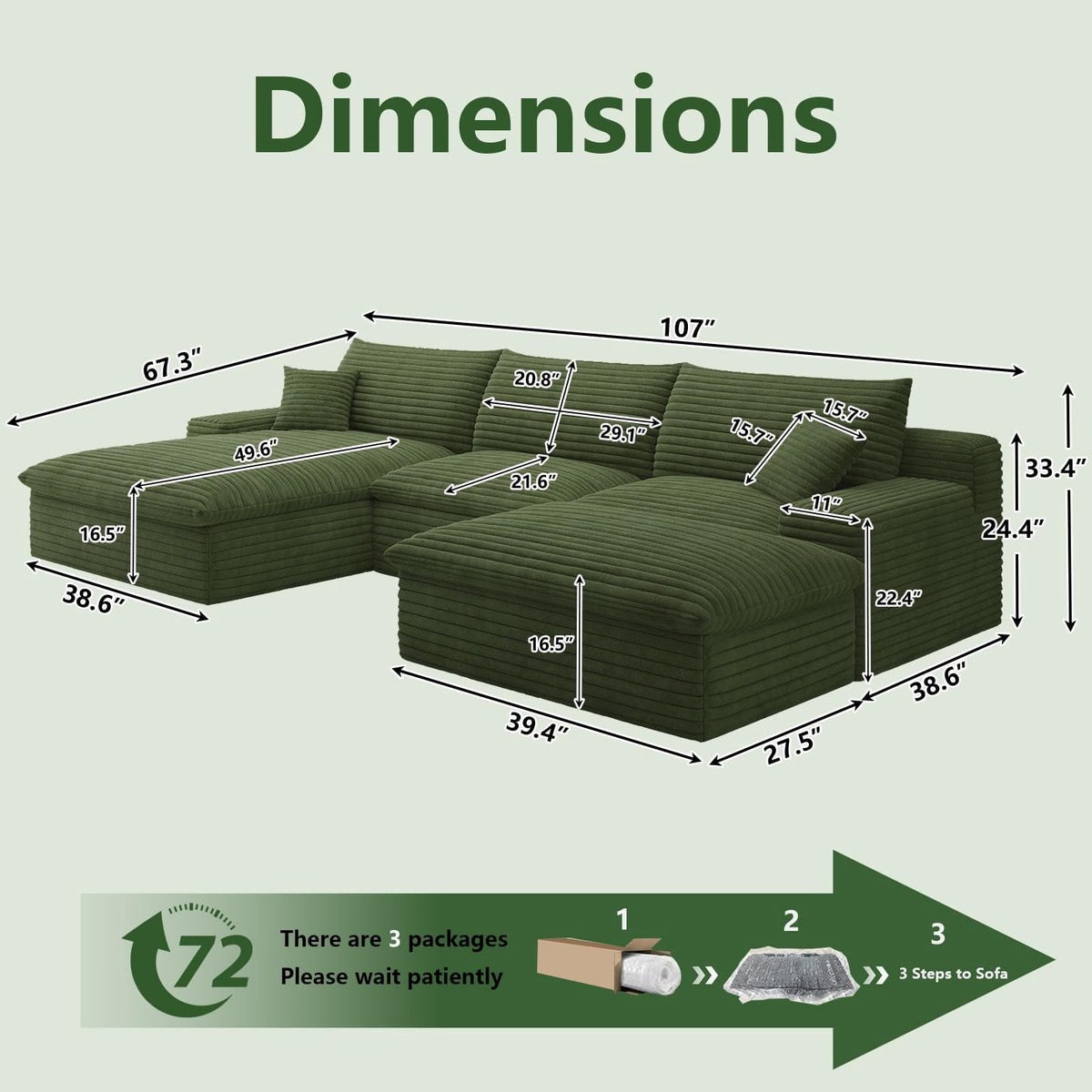 Green U-3 Left+Ottoman W2824S00131-Z