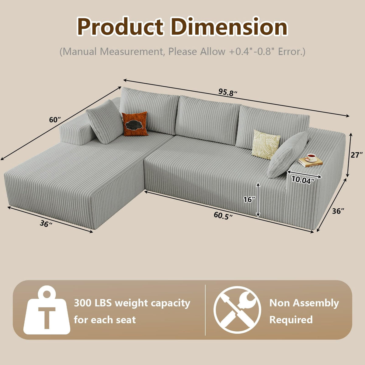 Light Gray 96" Left Facing Chaise W3315P409838/