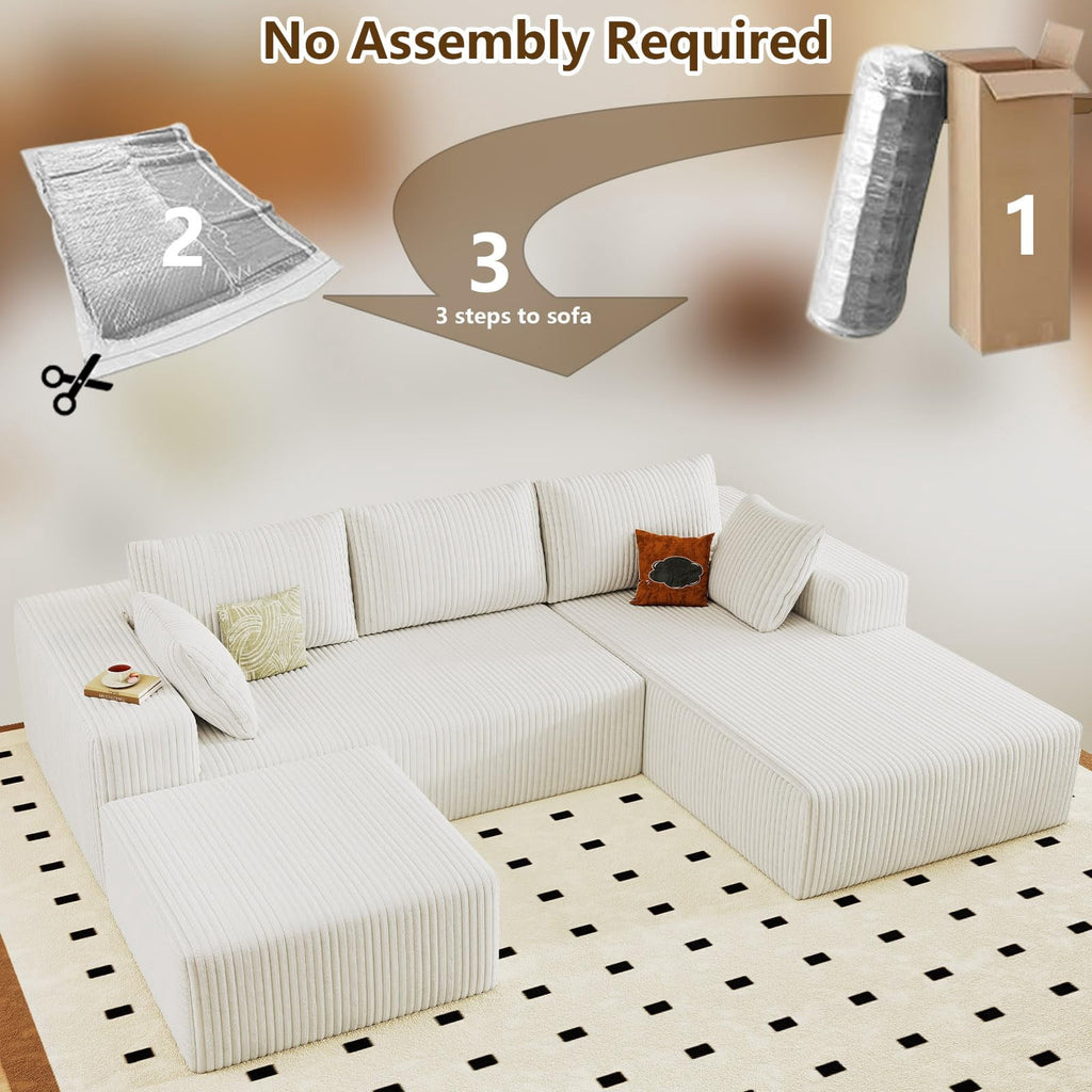 White Small-3 Seaters Right Chaise+Ottoman W3315DIY53