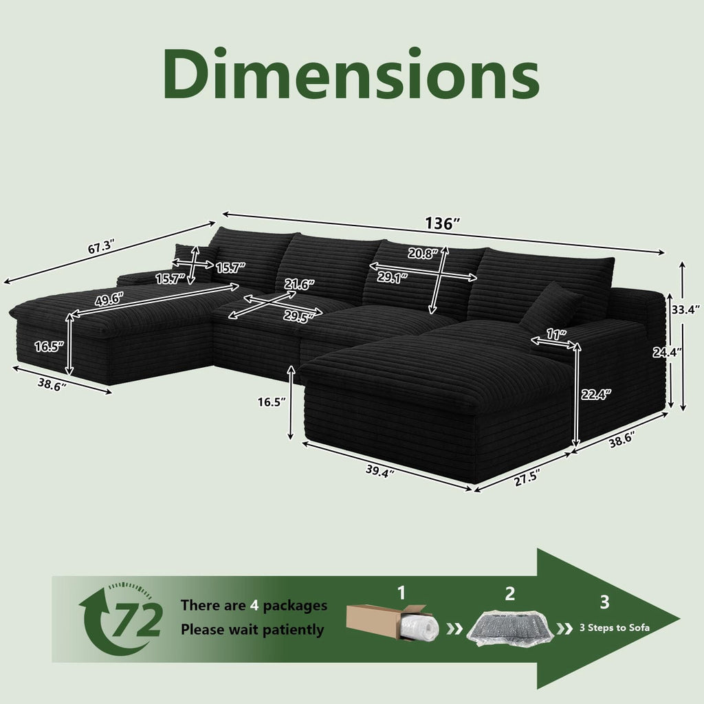 Blcak U-4 Left+Ottoman W2824S00151-ZZ