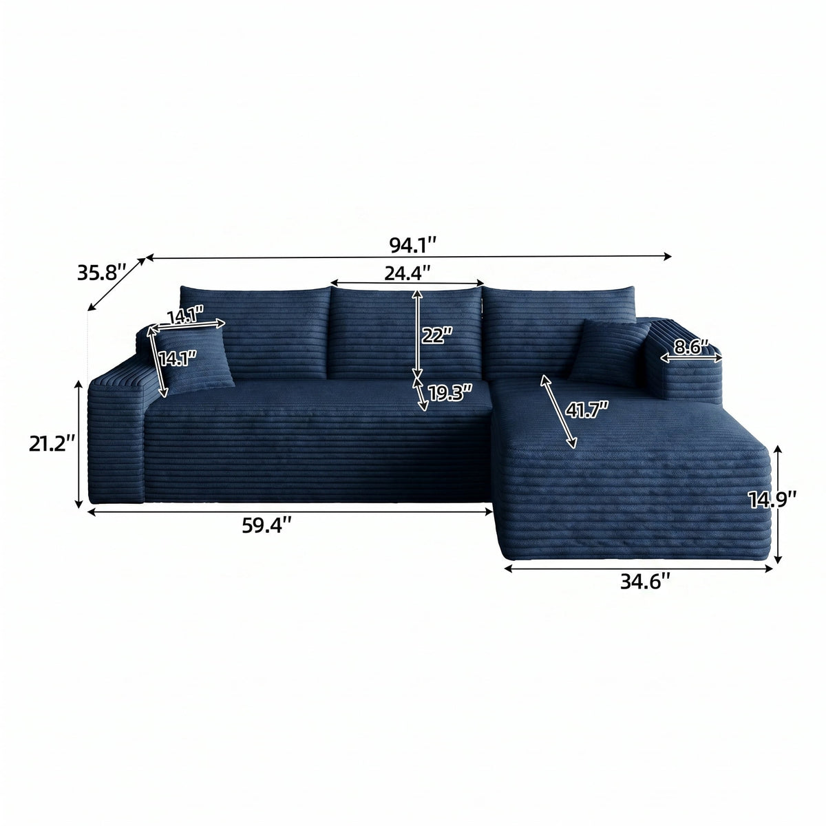 Blue Right Facing Chaise W5571P500138-