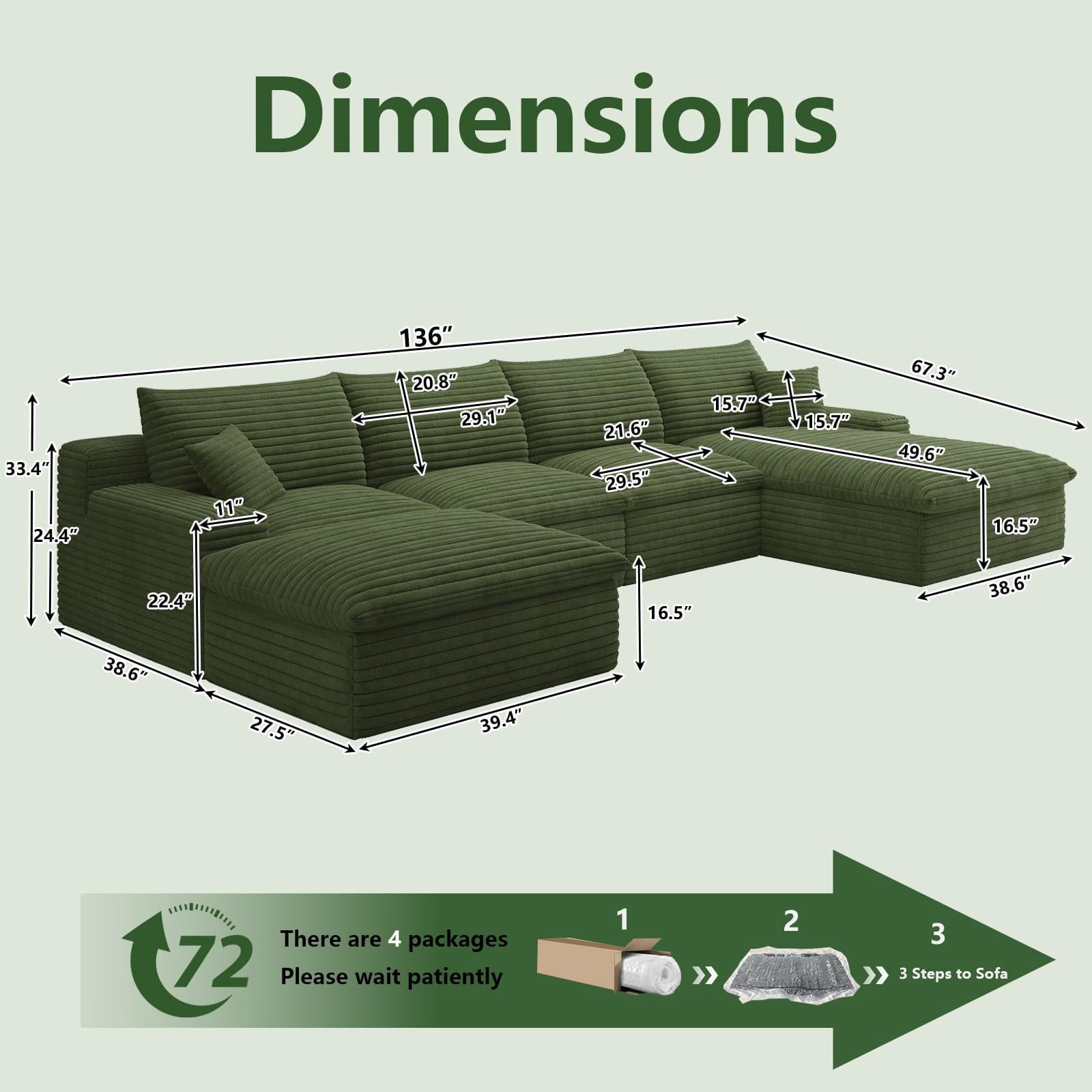 Green U-4 Right+Ottoman W2824S00136-Z