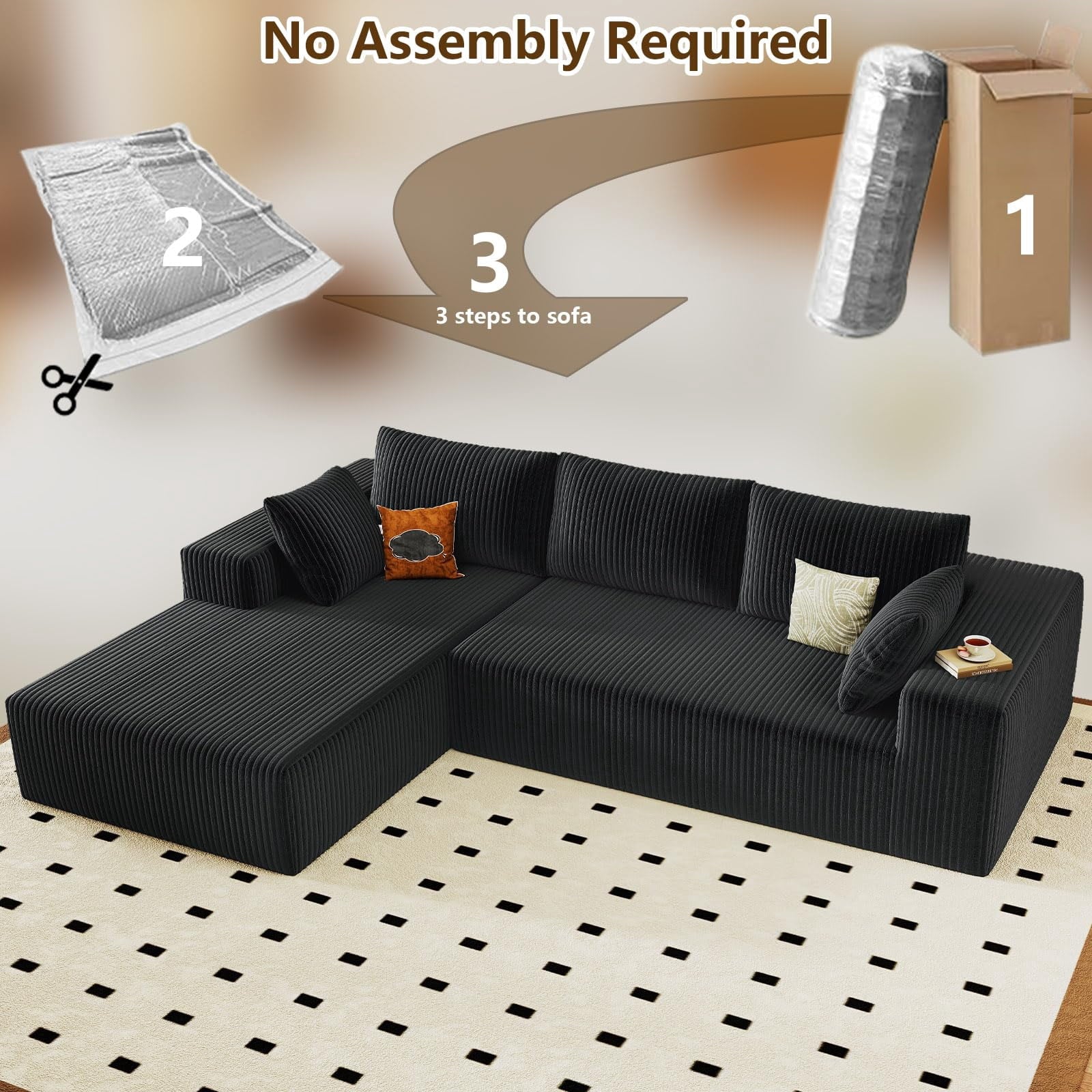Black 96" Left Facing Chaise W3315P374744/
