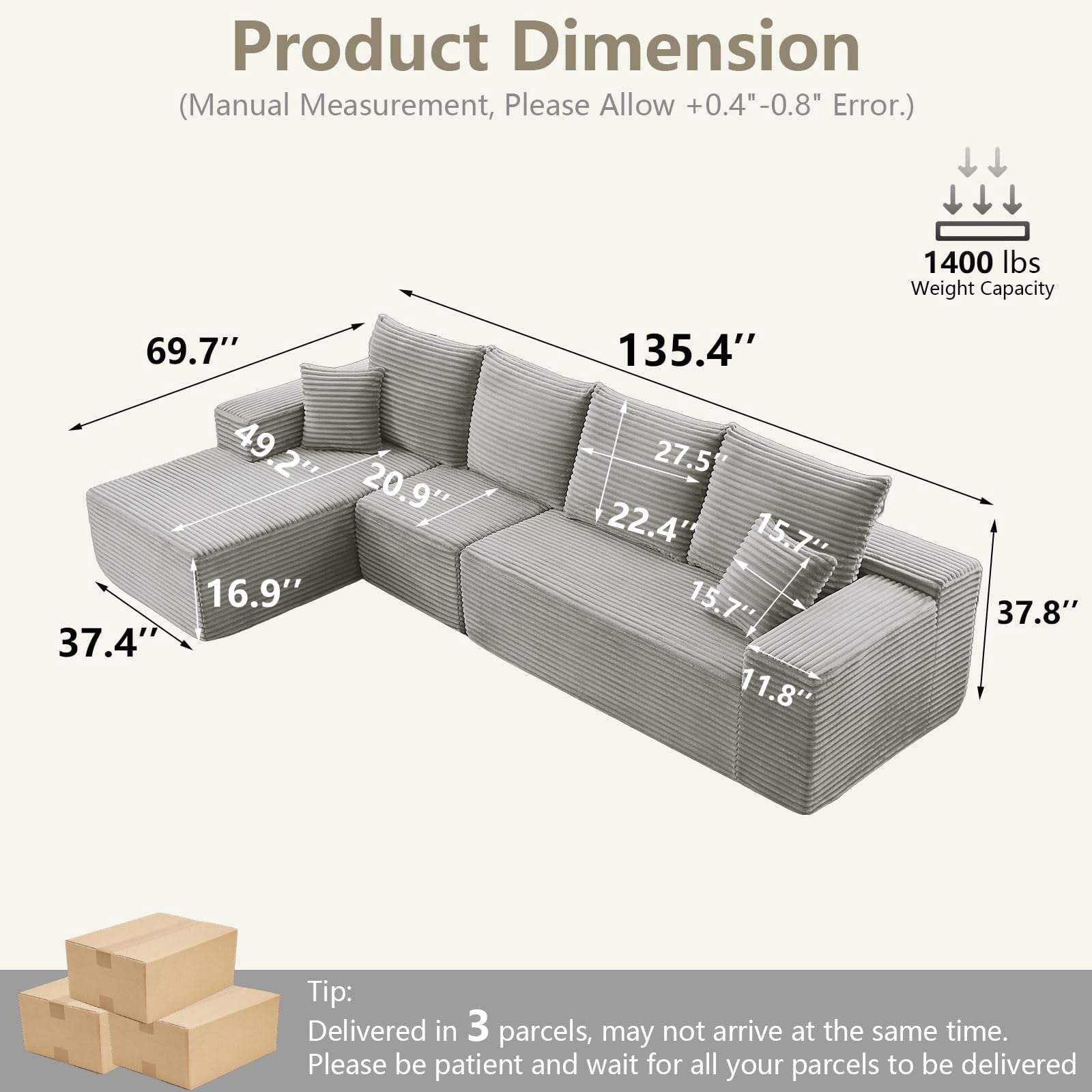 Gray 135" Left Facing Chaise W2824S00042/////