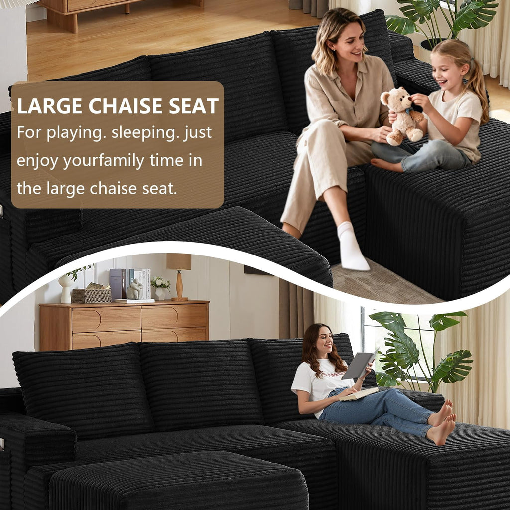 Black Small-3 Seaters Right Chaise+Ottoman-96.1 inch W2339DIY02