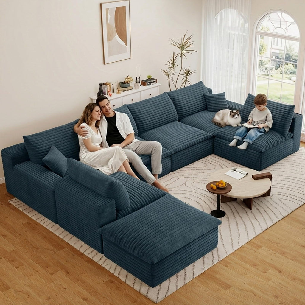 Blue U-6 Seater+Ottoman W2824DIY118-ZZ