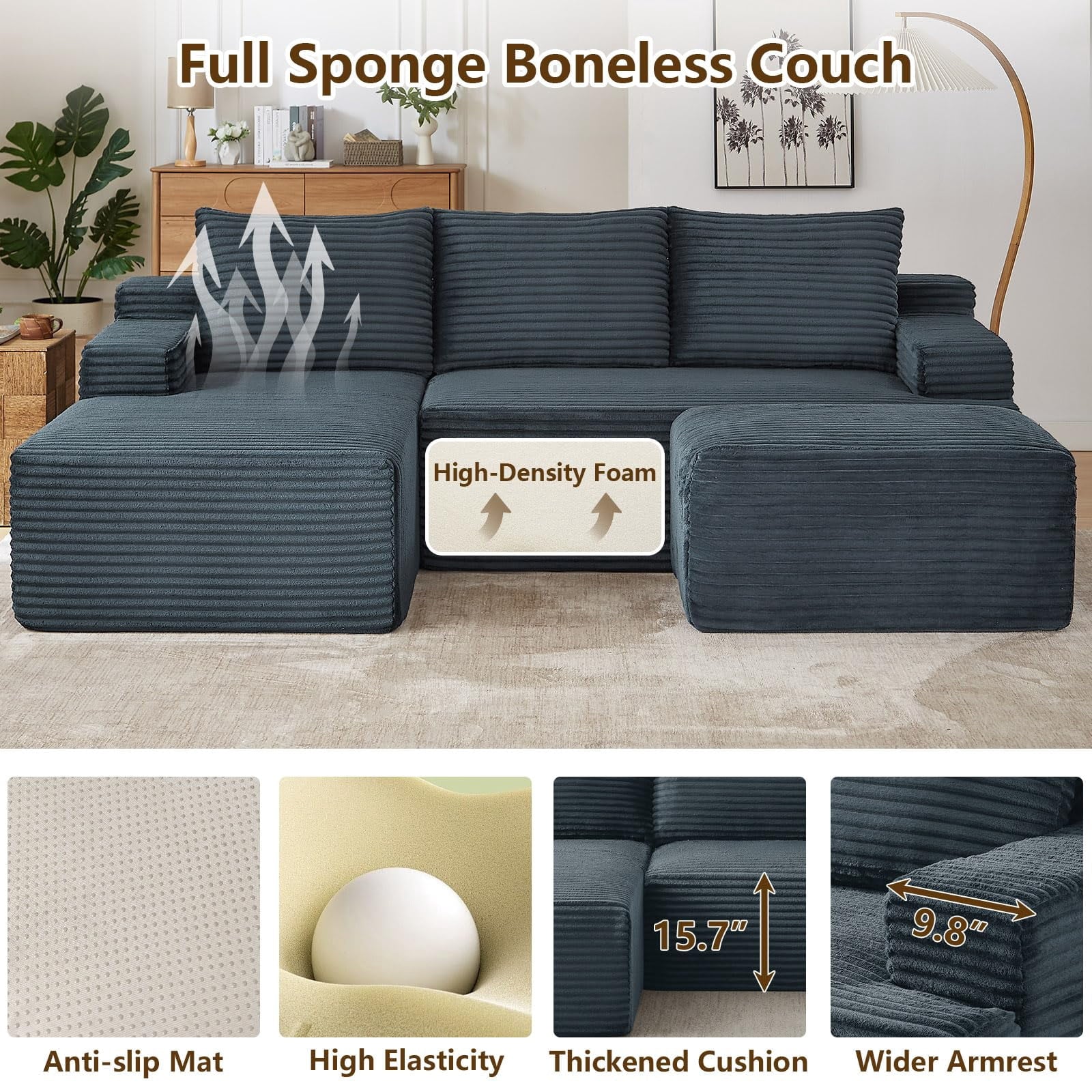 Drak Gray Small-3 Seaters Left Chaise+Ottoman-96.1 inch W2339DIY05