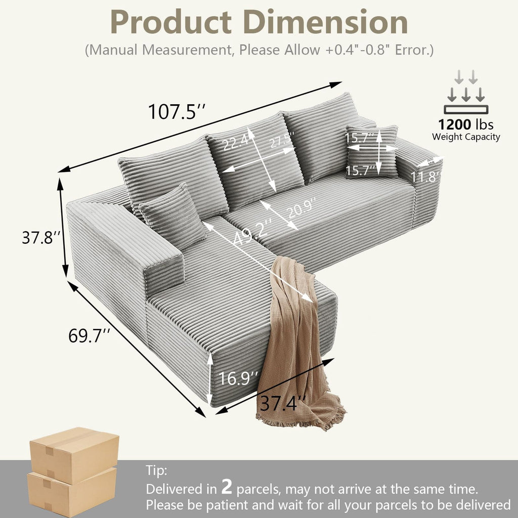 Gray 107" Left Facing Chaise W2824S00039//////